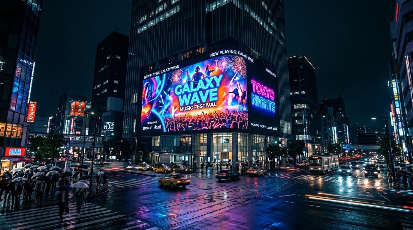 LED Videowand in der Stadt bei Nacht